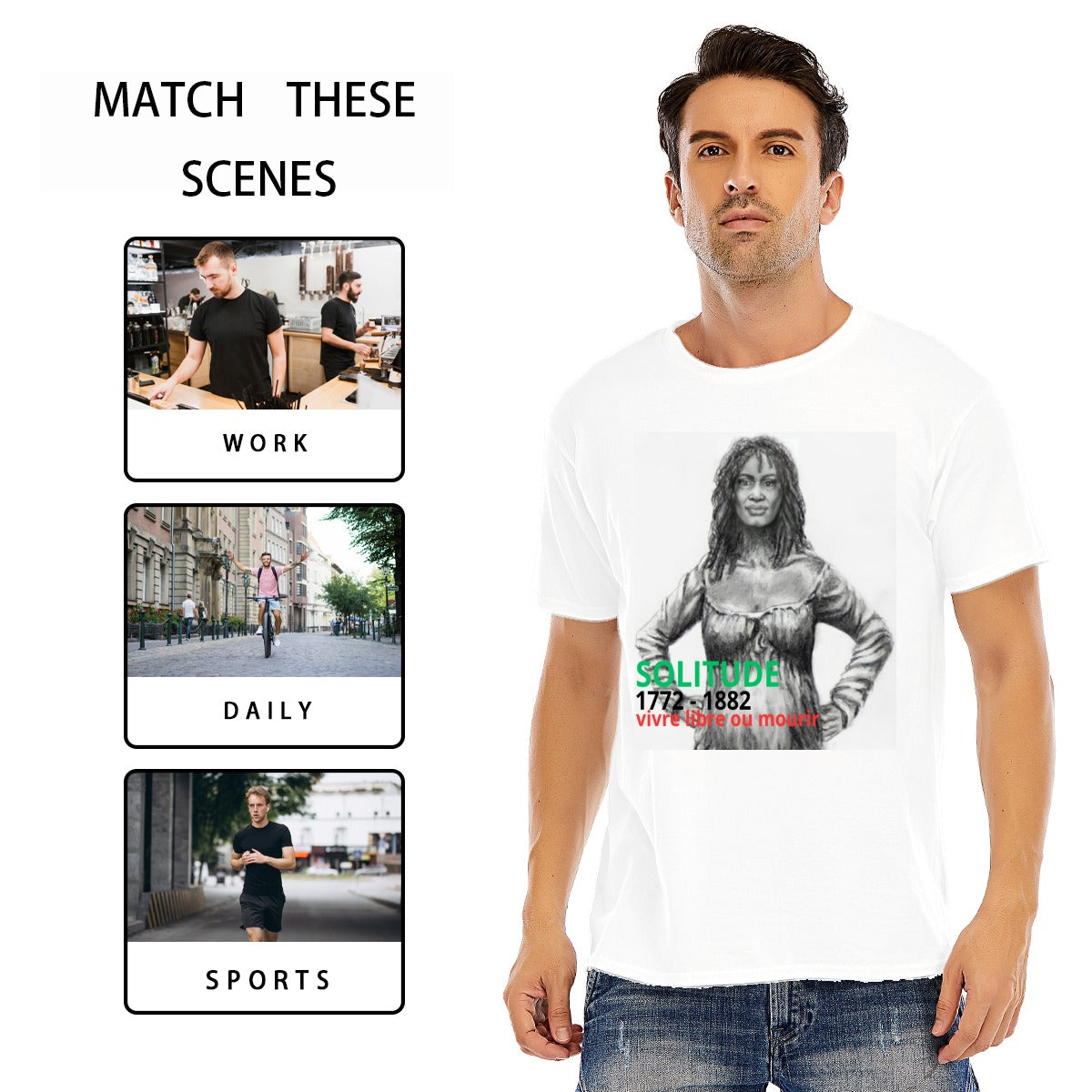 ✊🏾 T-shirt SOLITUDE  blanc - Héroïne Guadeloupe 1802