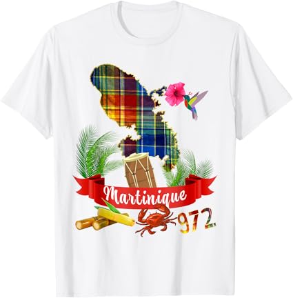 Carte Martinique 972 Madras Fleurs Antilles Françaises T-Shirt